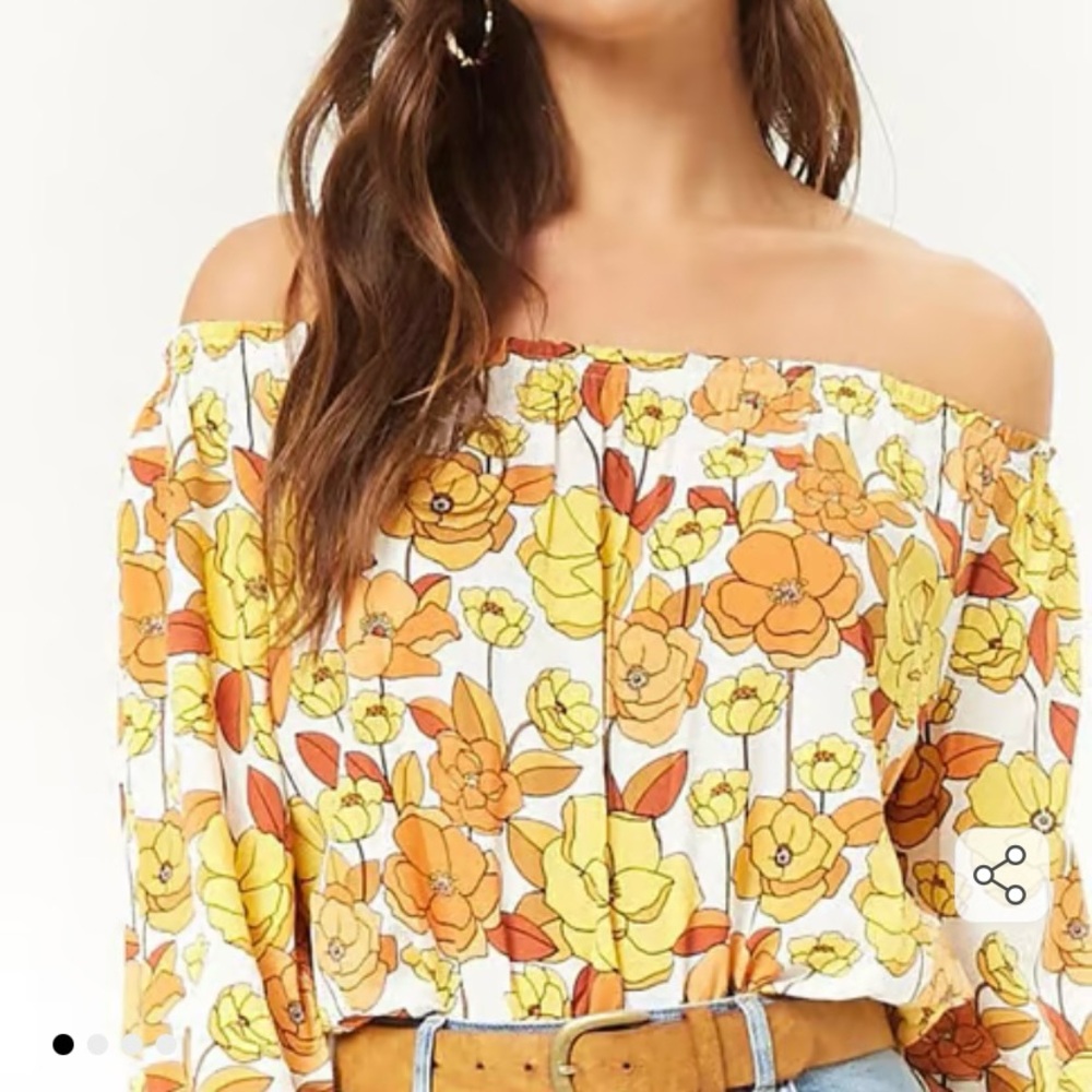 Forever 21 Off Shoulder Retro Floral Crop Top
